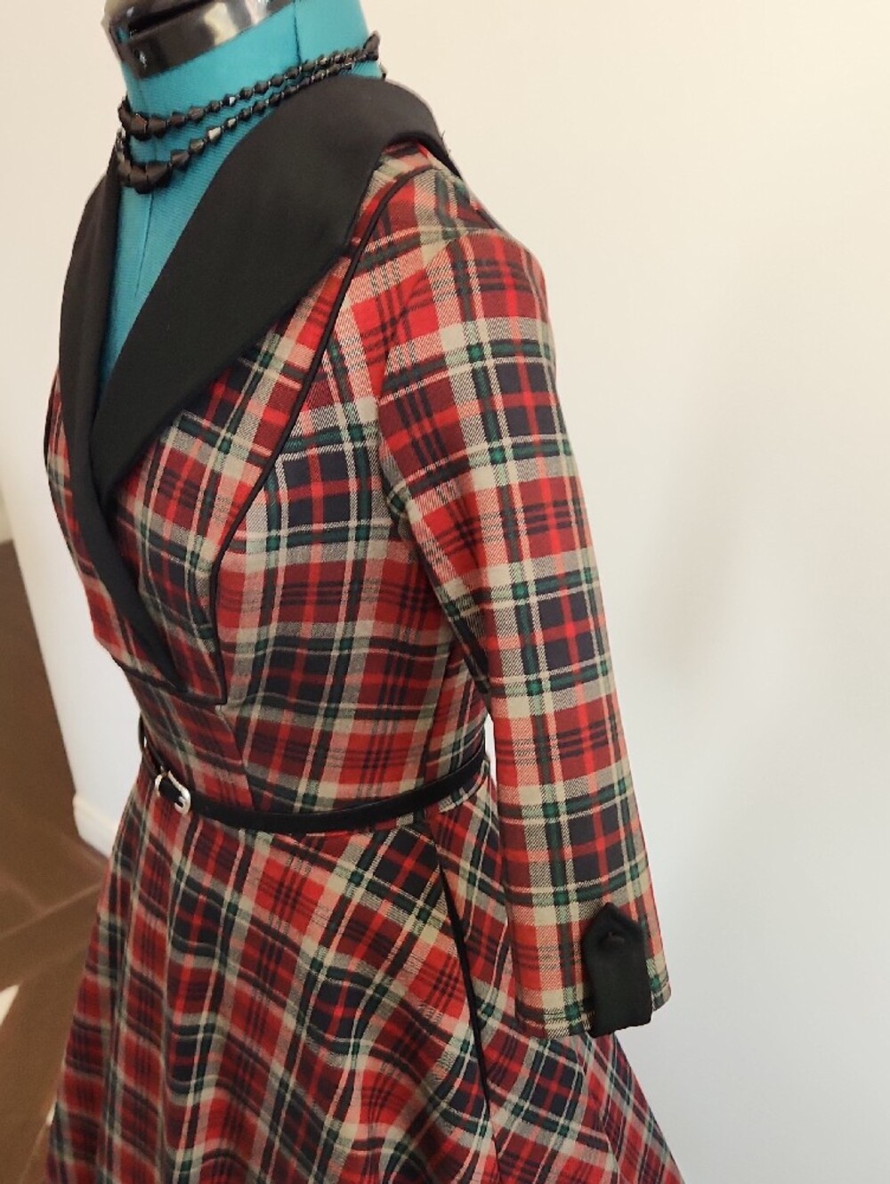 👠Unique Vintage Trudy 50'S Red And Black Plaid Swing Dress with Collar SZ M - Picture 5 of 14